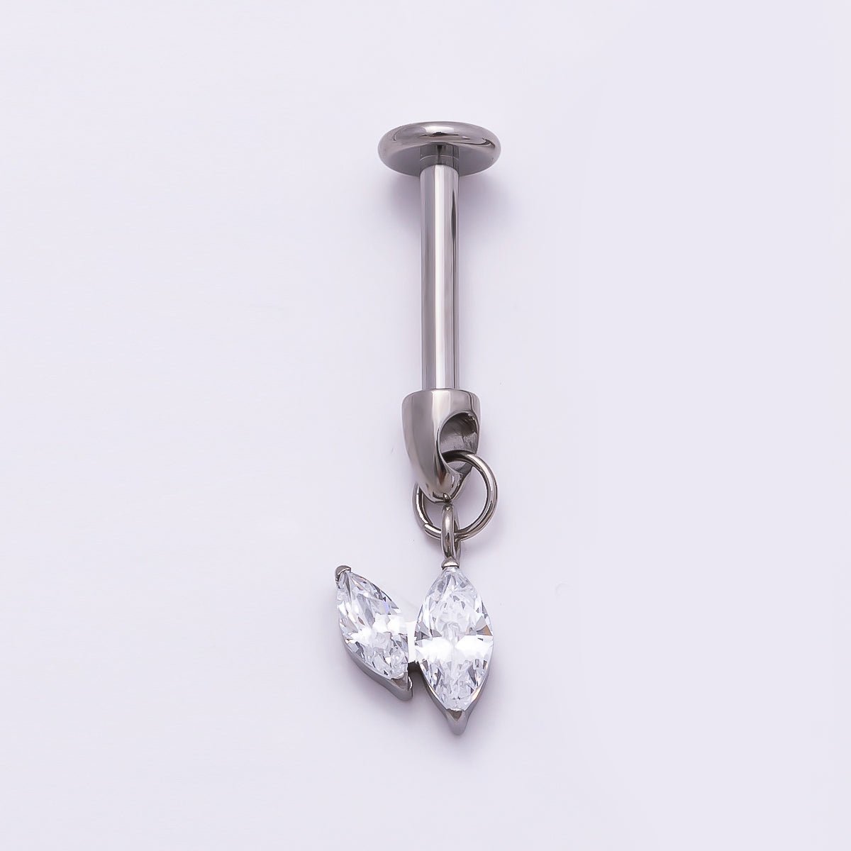 Titanium Marquise CZ Drop Cartilage Piercing Flat Back Stud in Gold & Silver | Findings-00273 Findings-00274 - DLUXCA