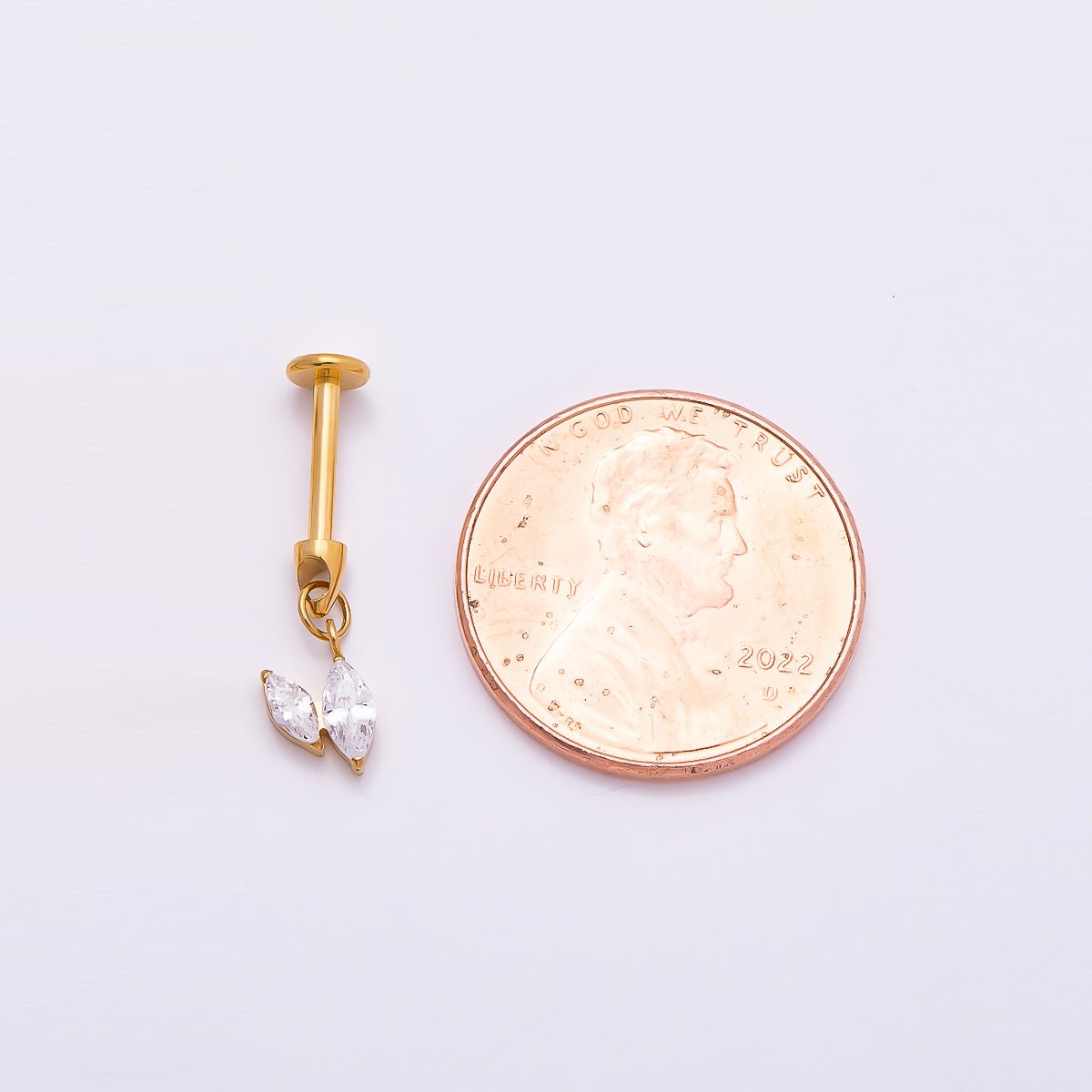 Titanium Marquise CZ Drop Cartilage Piercing Flat Back Stud in Gold & Silver | Findings-00273 Findings-00274 - DLUXCA
