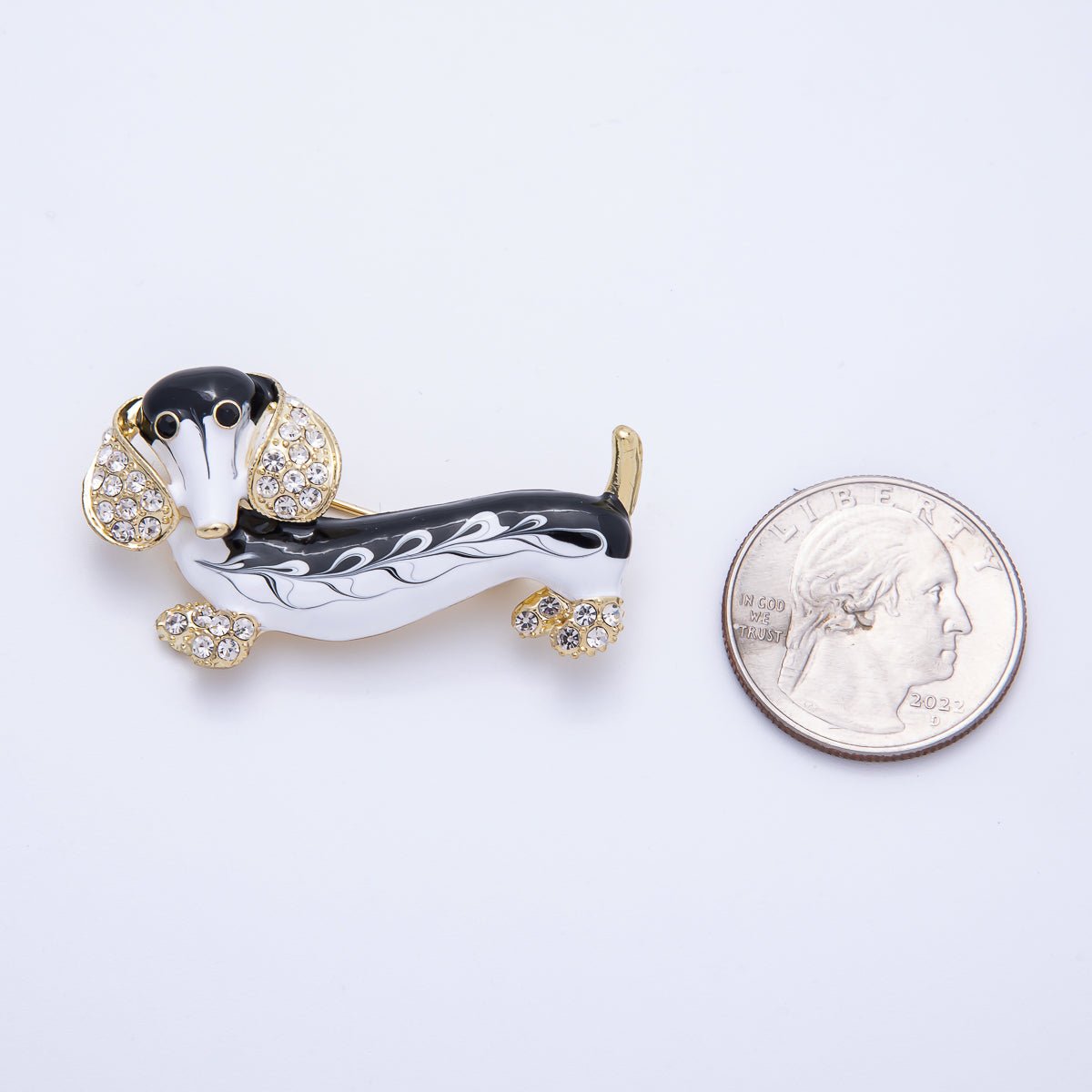 Vintage Gold 44.2mm x 24.2mm Micro Paved CZ Dachshund Wiener Dog Puppy Pet Brooch Pin | BH - 014 - DLUXCA