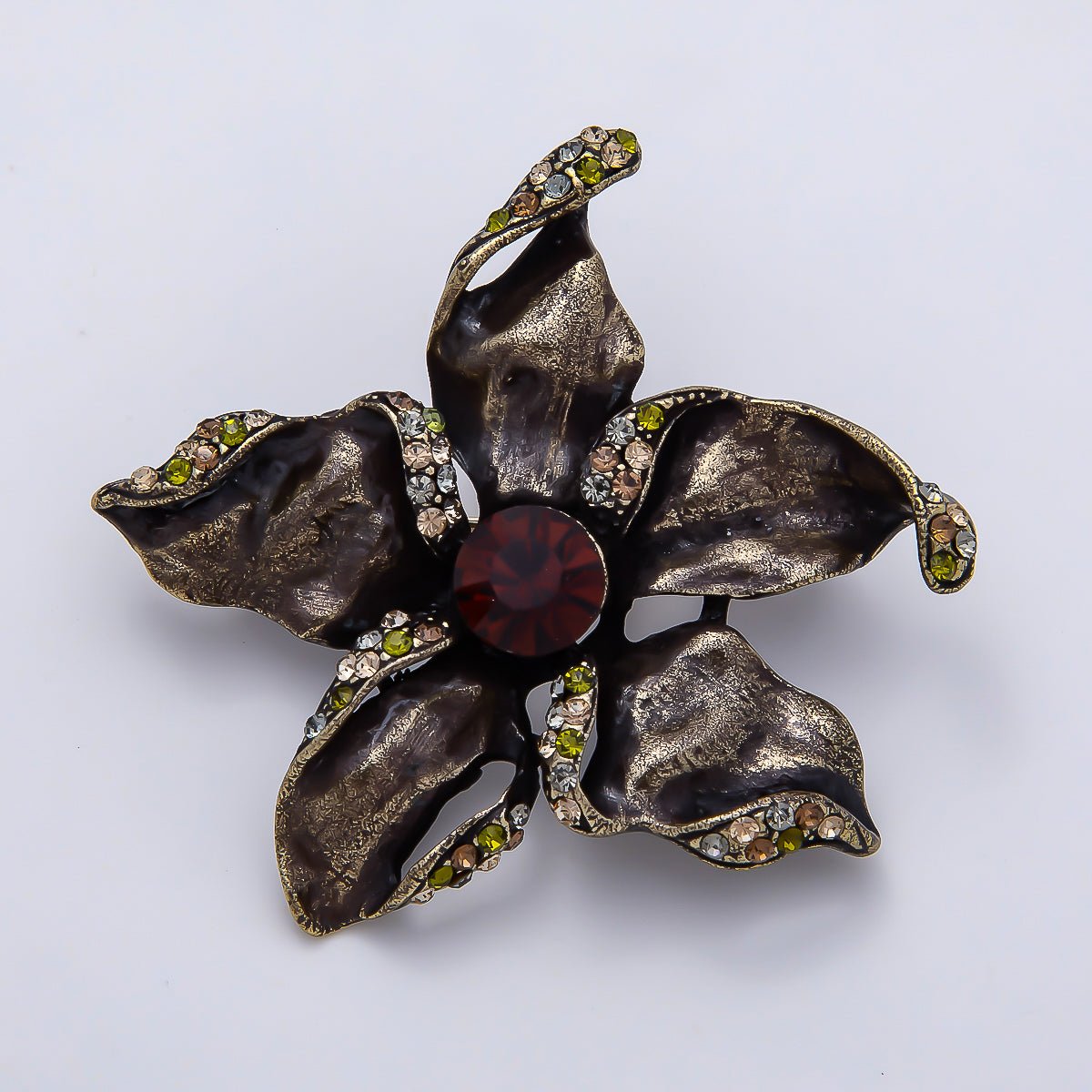 Vintage Gold 45mm Multicolor Rhinestone Foil Flower Pin Brooch | BH-00156 - DLUXCA