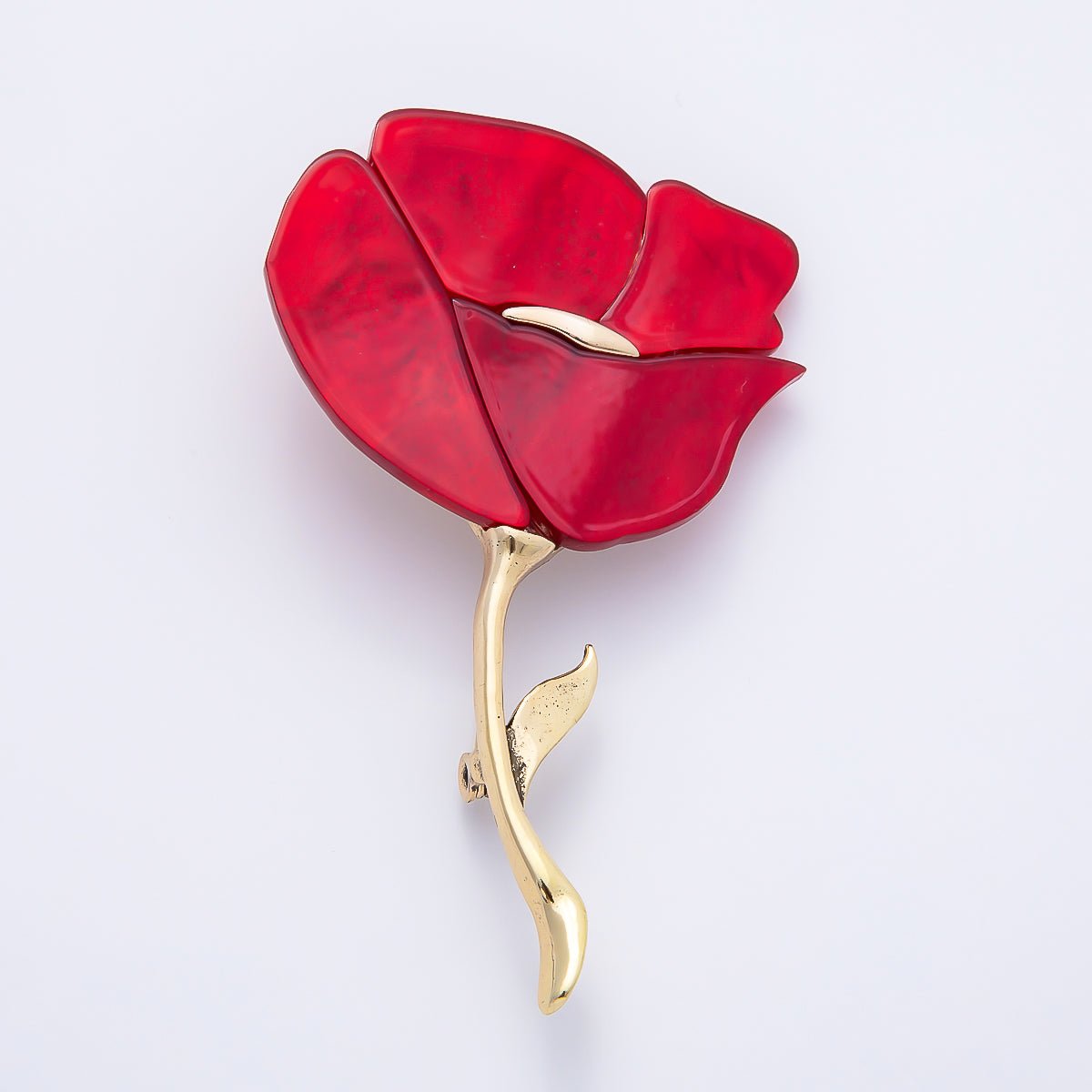 Vintage Gold 46mm Red, White Minimalist Resin Rose Flower Pin Brooch | BH-00174 BH-00175 - DLUXCA