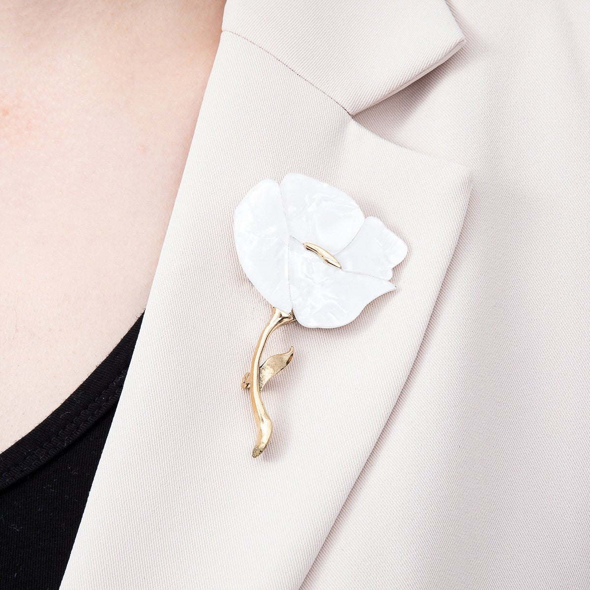 Vintage Gold 46mm Red, White Minimalist Resin Rose Flower Pin Brooch | BH-00174 BH-00175 - DLUXCA
