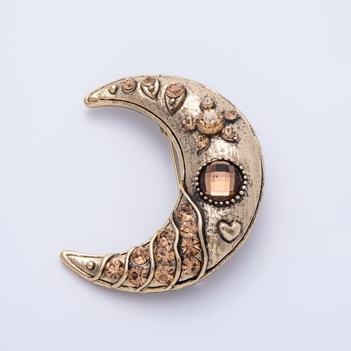 Vintage Gold 51mm x 43mm Celestial Crescent Moon Pin Brooch | BH - 081 - DLUXCA