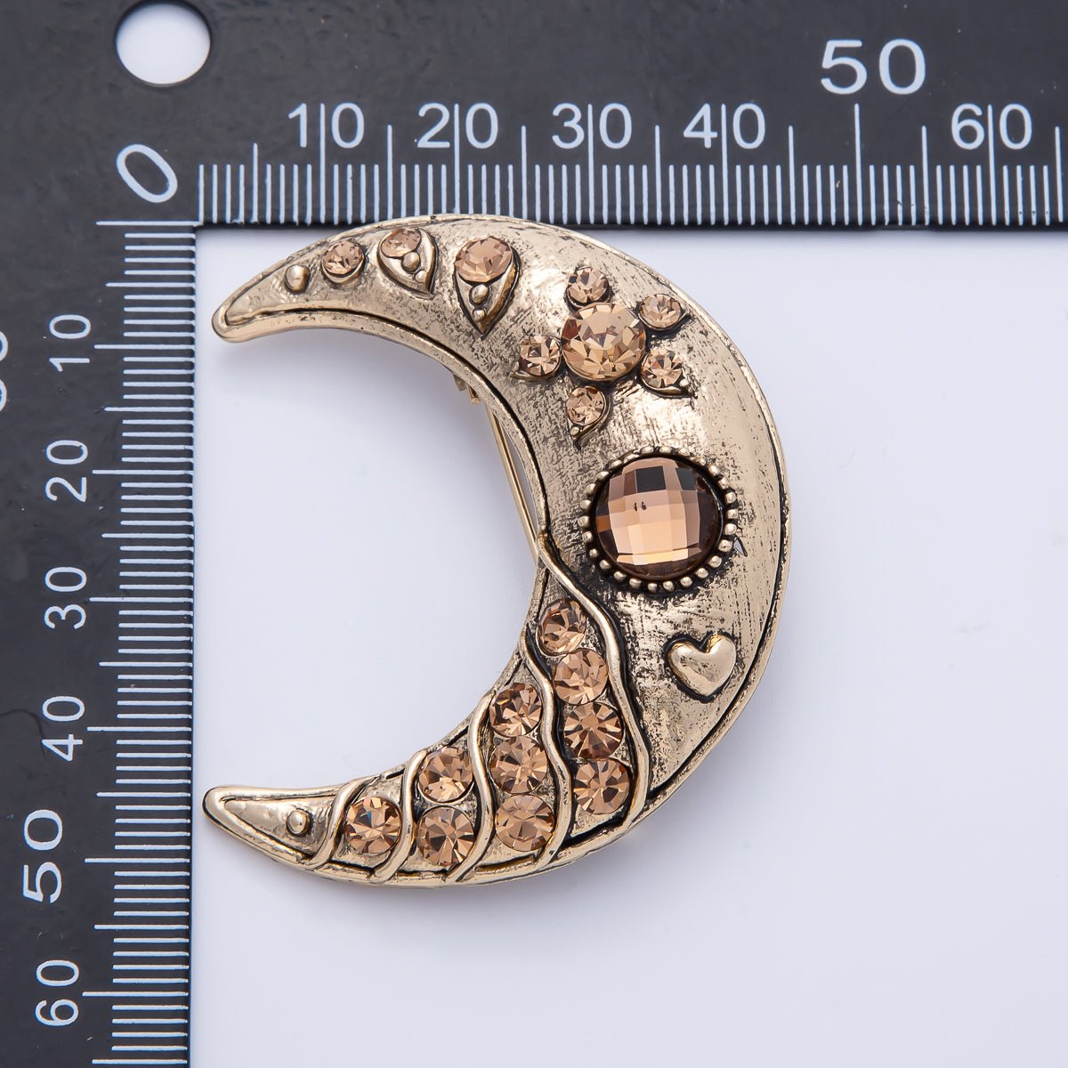 Vintage Gold 51mm x 43mm Celestial Crescent Moon Pin Brooch | BH - 081 - DLUXCA