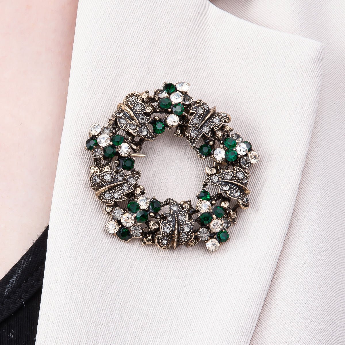 Vintage Gold 54mm Multicolor Rhinestone Open Round Flower Pin Brooch | BH - 142 - DLUXCA
