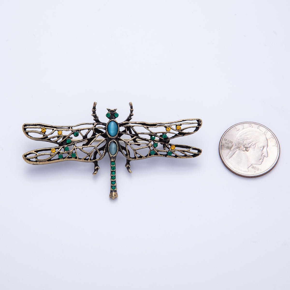 Vintage Gold 71mm x 40mm Dragonfly Insect Animal Pin Brooch | BH - 028 - DLUXCA