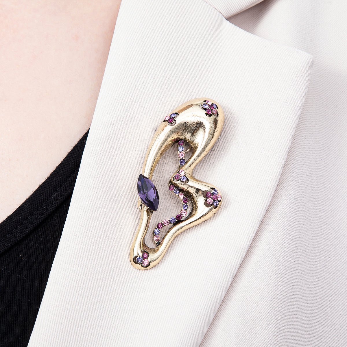 Vintage Gold 73mm Purple Pink Rhinestone Flower Half Wings Butterfly Mariposa Animal Pin Brooch | BH-00164 - DLUXCA