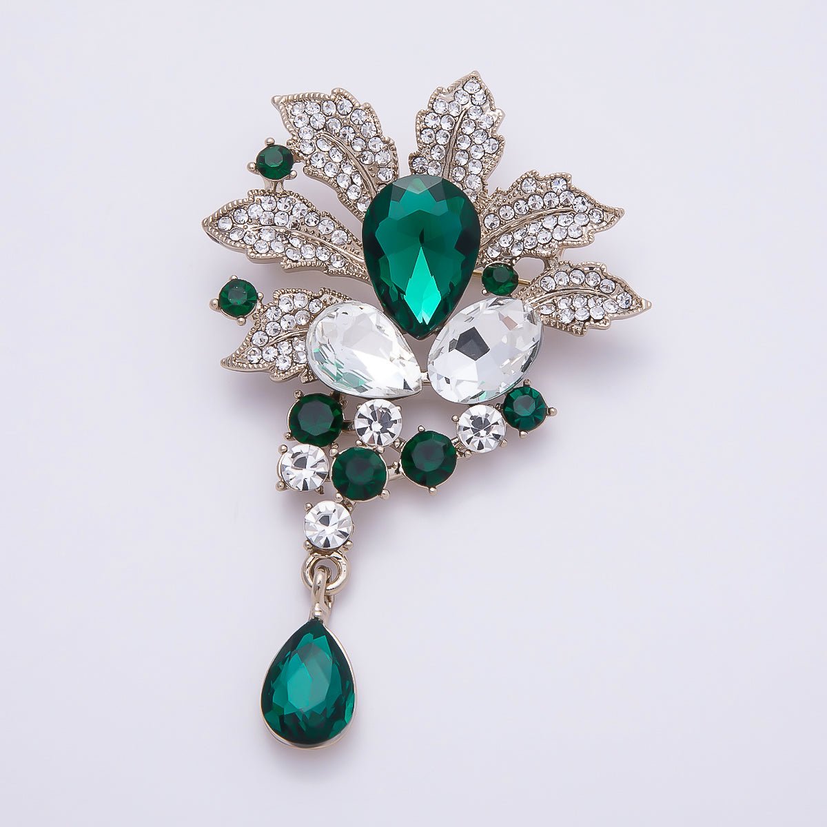 Vintage Gold 79.5mm x 50mm Green, Blue, Peach Rhinestone Flower Pin Brooch | BH - 147 BH - 148 - DLUXCA