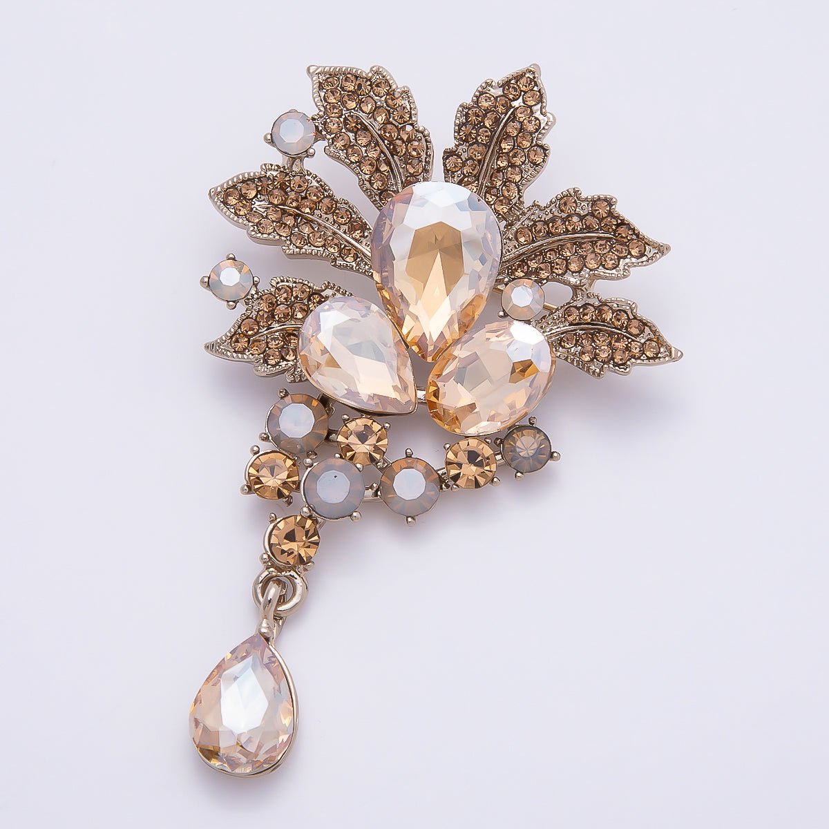 Vintage Gold 79.5mm x 50mm Green, Blue, Peach Rhinestone Flower Pin Brooch | BH - 147 BH - 148 - DLUXCA