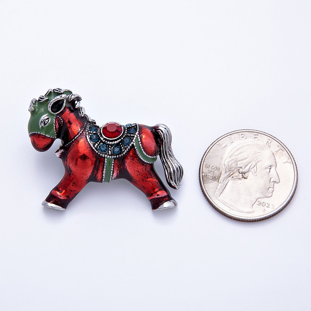 Vintage Silver 40mm x 29mm Red Army Horse Animal Pin Brooch | BH - 104 - DLUXCA