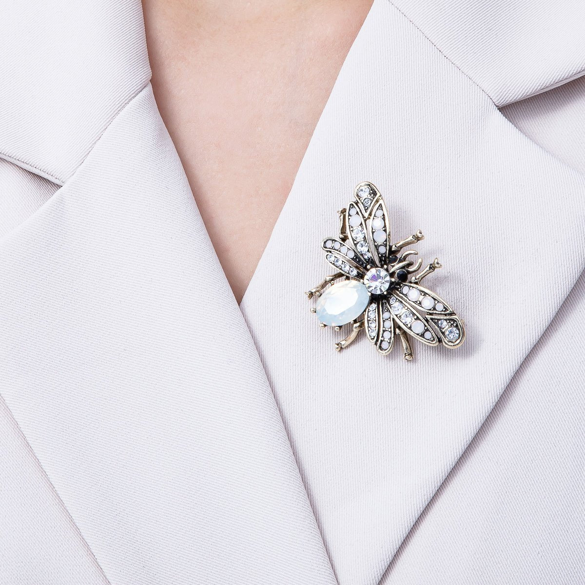 Vintage Silver 47.3mm x 33.5mm CZ Fly Insect Pin Brooch | BH - 020 - DLUXCA