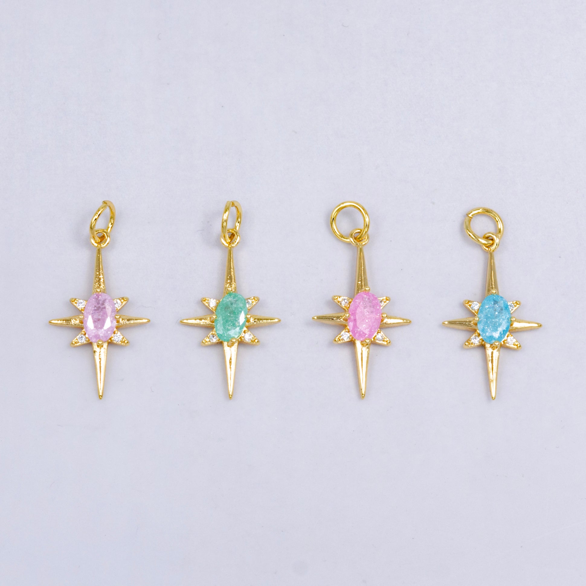 24K Gold Filled Pink Blue Green CZ Celestial North Star Charm | W229