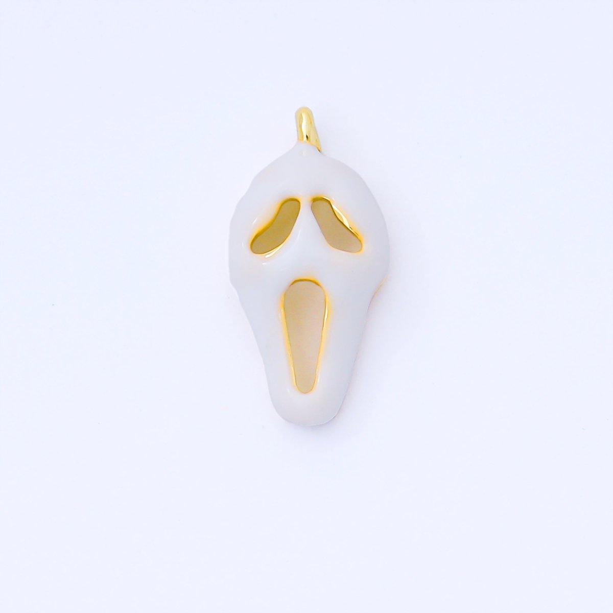 White Enamel Gold Scream Movie Mask, Scary, Halloween, Horror 24K Gold Filled Charm Findings Pendant For Jewelry Making AF - 1540 - DLUXCA