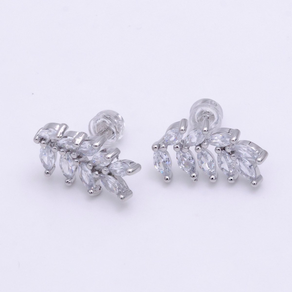 White Gold Filled 12mm Marquise CZ Leaf Stud Earrings | V088 - DLUXCA