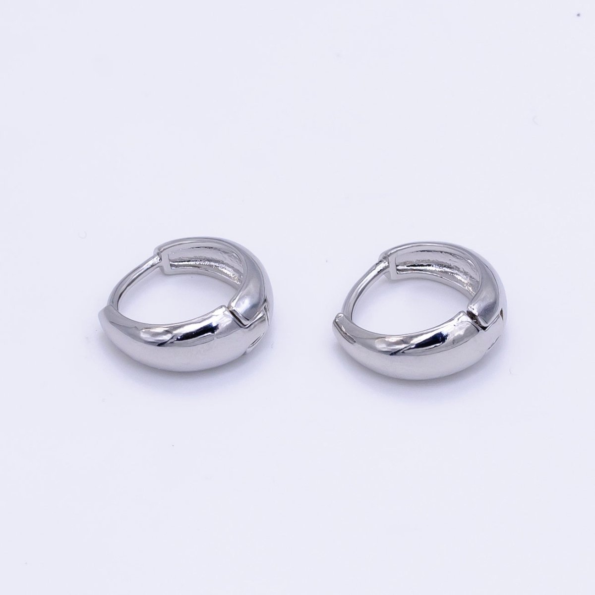 White Gold Filled 13mm Minimalist Dome Huggie Earrings | AB1180 - DLUXCA