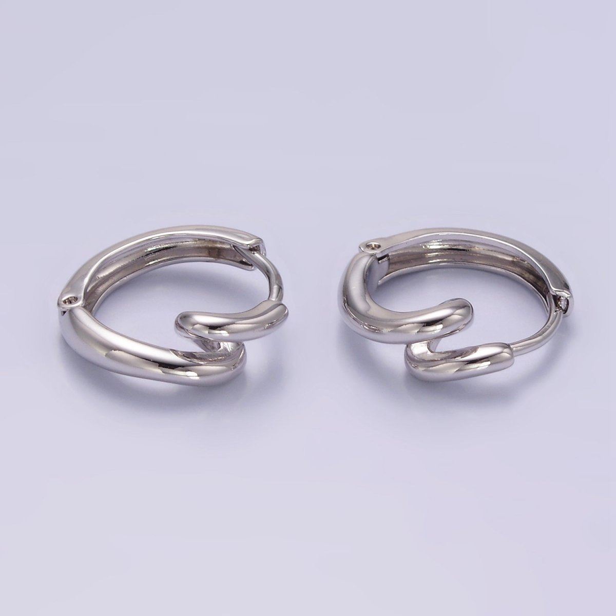 White Gold Filled 15mm Circling Band Minimalist Huggie Earrings | Q276 - DLUXCA