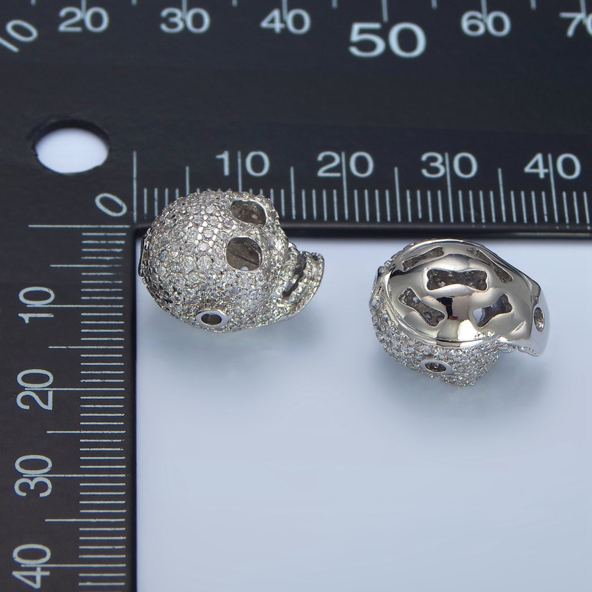 White Gold Filled 15mm Micro Paved CZ Human Skeleton Bead | B062 - DLUXCA