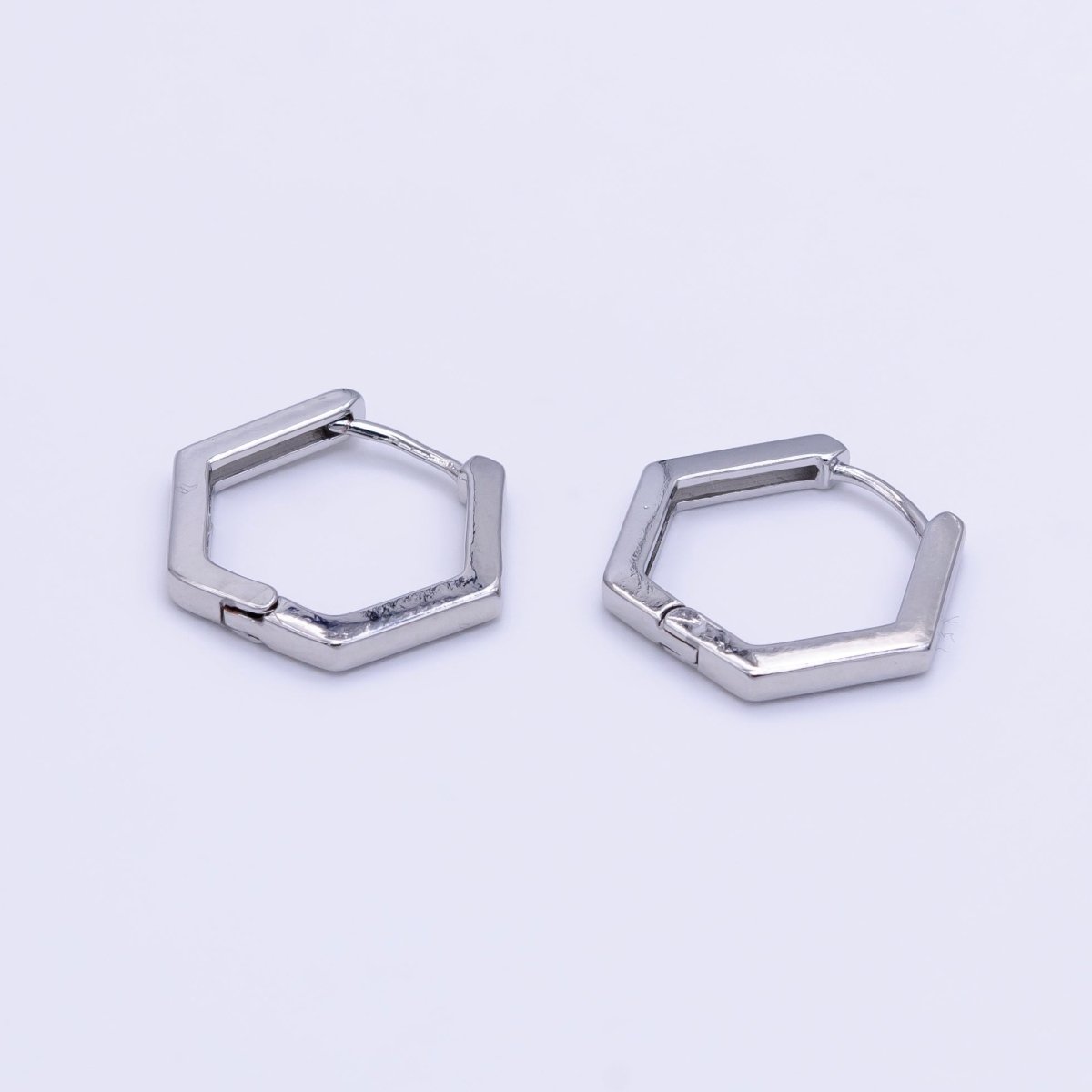 White Gold Filled 15mm Minimalist Hexagon Huggie Earrings | AB1183 - DLUXCA