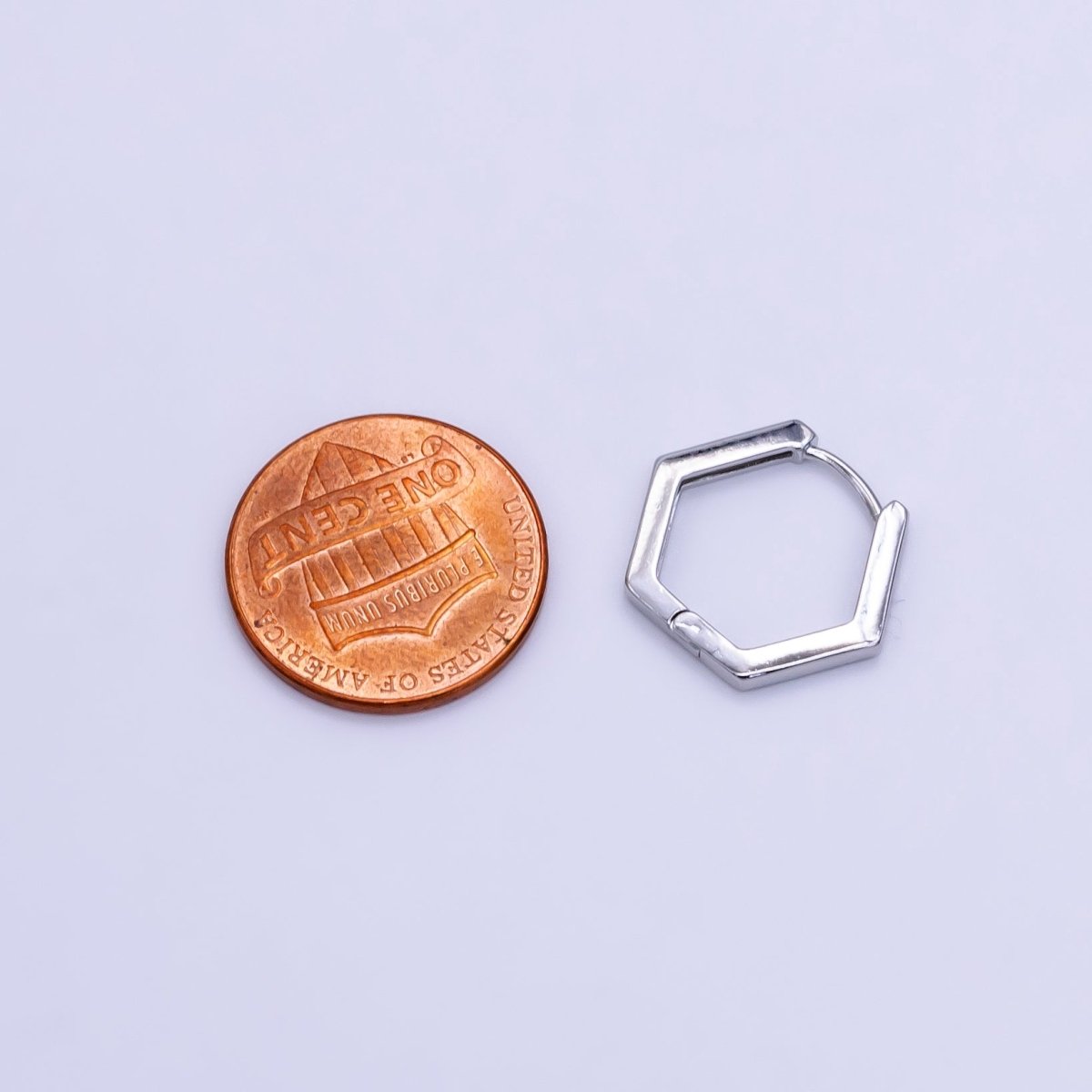 White Gold Filled 15mm Minimalist Hexagon Huggie Earrings | AB1183 - DLUXCA