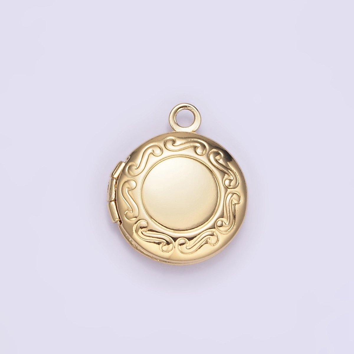 White Gold Filled 16mm Curved Engraved Round Locket Charm in Gold & Silver | H357 - DLUXCA
