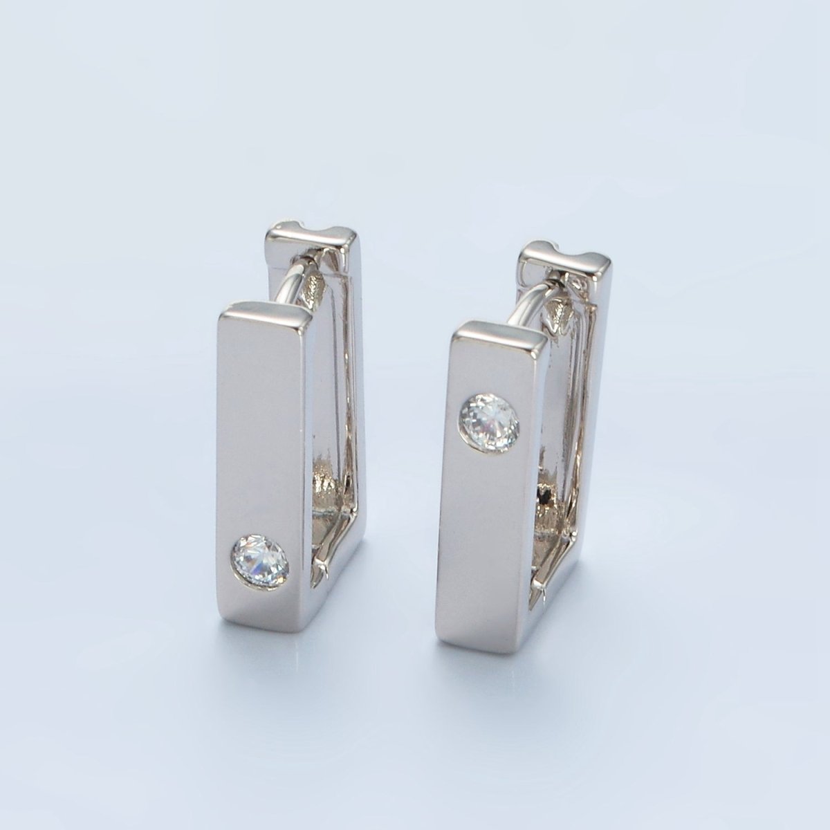 White Gold Filled 17mm Clear CZ Square Huggie Earrings | AD670 - DLUXCA