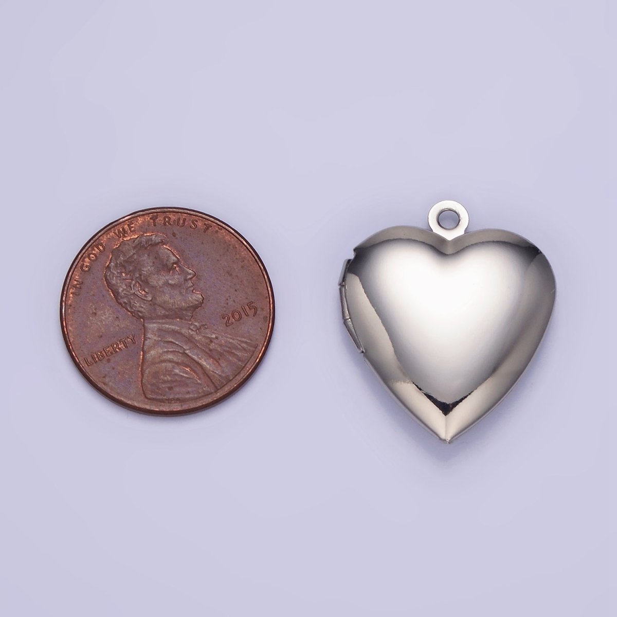 White Gold Filled 24mm Minimalist Heart Locket Pendant | D316 - DLUXCA