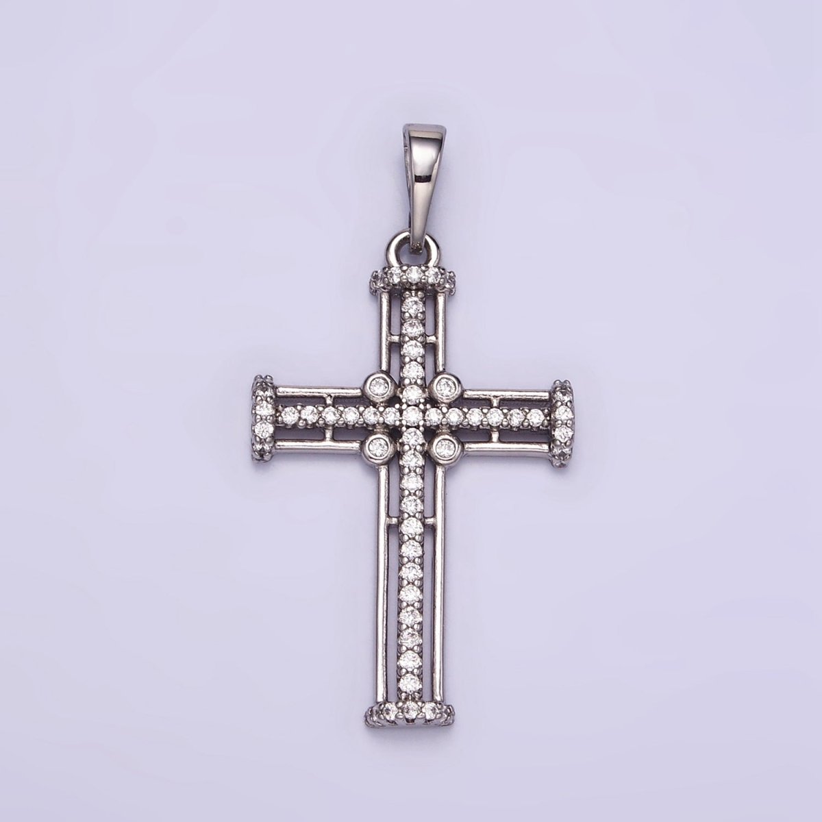 White Gold Filled 40mm Multiple Band Micro Paved CZ Religious Cross Pendant | I400 - DLUXCA