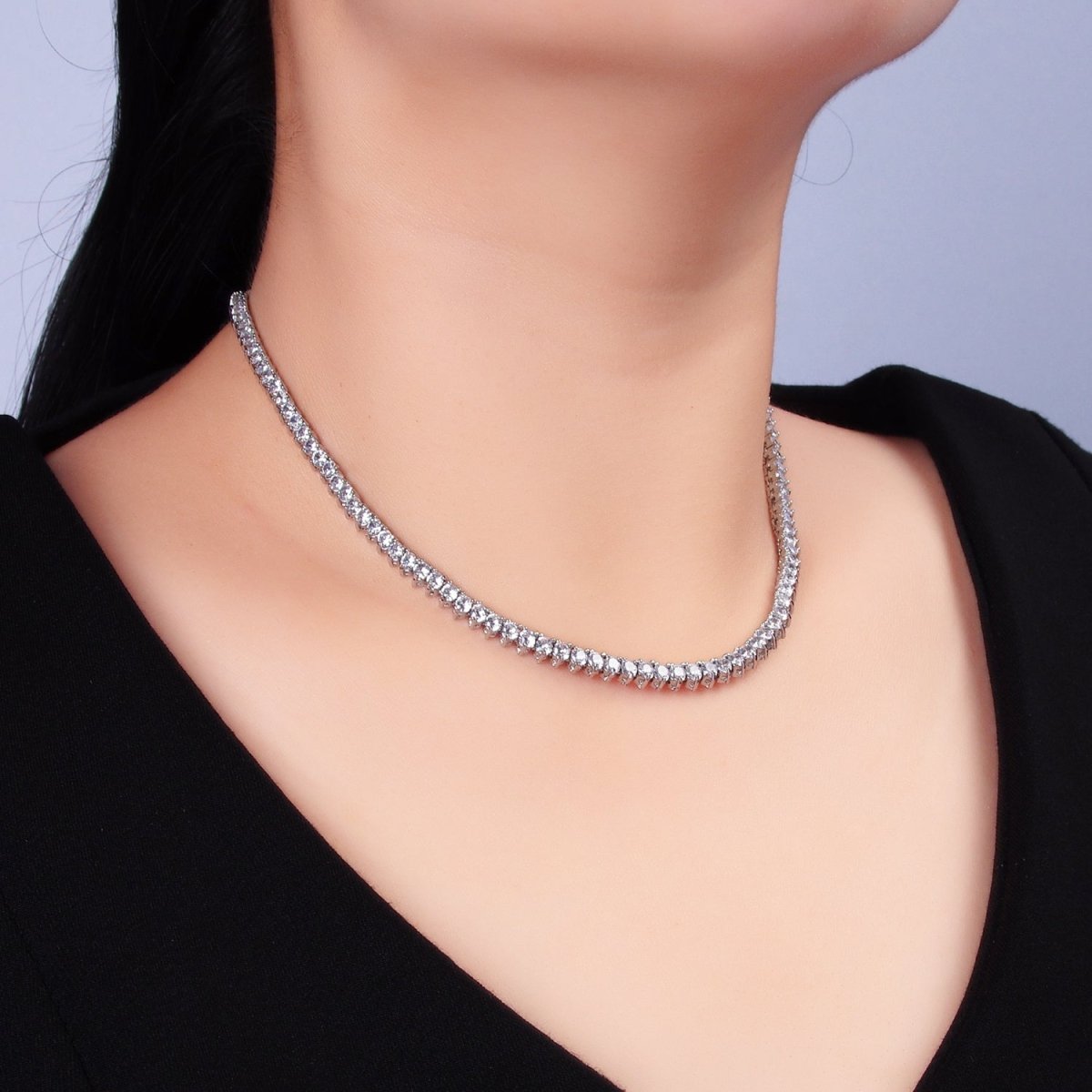 White Gold Filled 4.2mm Clear CZ Tennis Chain 16 Inch Necklace | WA - 2662 - DLUXCA