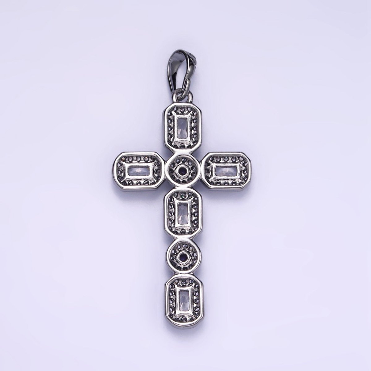 White Gold Filled 45mm Baguette Micro Paved CZ Religious Cross Pendant | I441 - DLUXCA