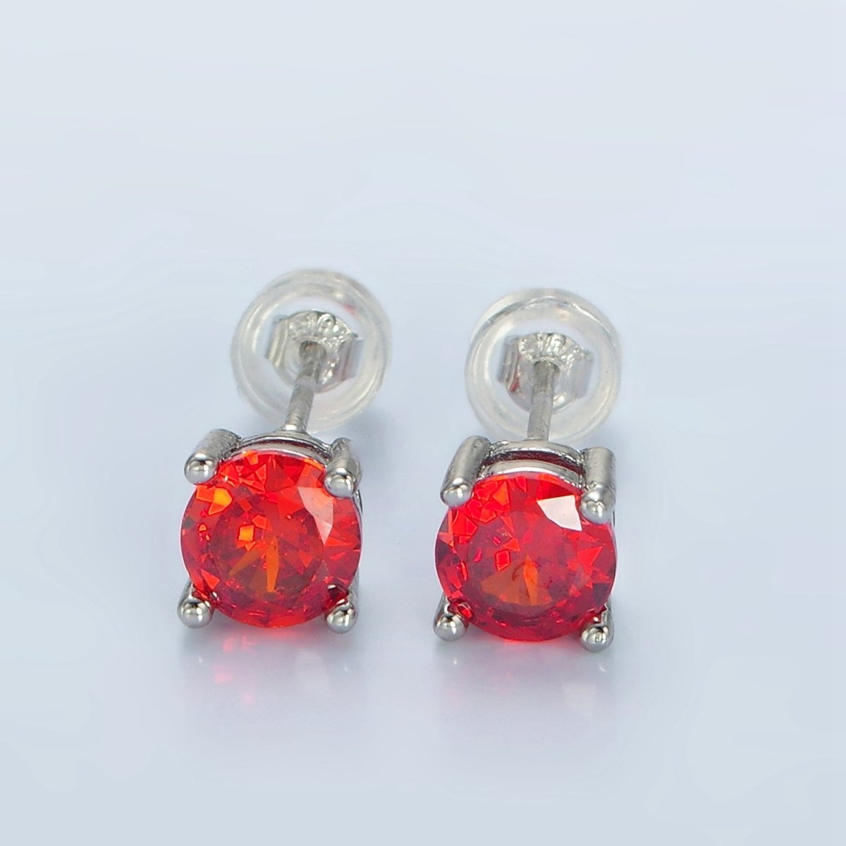 White Gold Filled 6mm Round Birthstone CZ Stud Earrings | AB1214 - AB1221 - DLUXCA