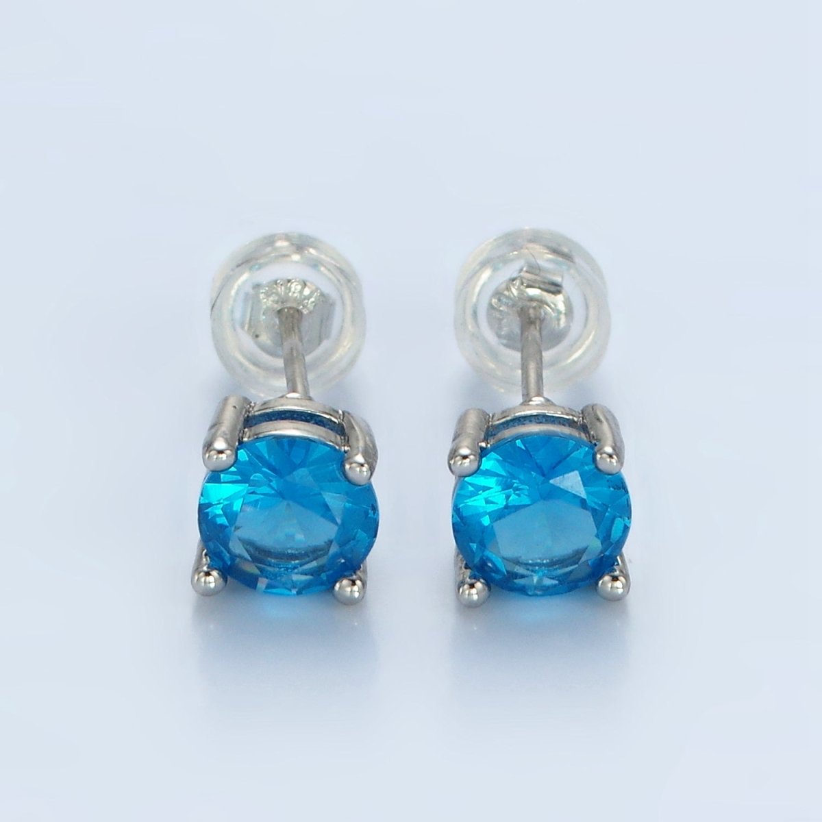 White Gold Filled 6mm Round Birthstone CZ Stud Earrings | AB1214 - AB1221 - DLUXCA