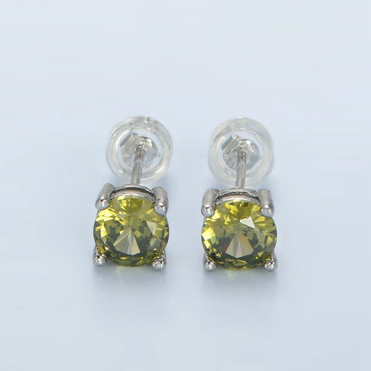 White Gold Filled 6mm Round Birthstone CZ Stud Earrings | AB1214 - AB1221 - DLUXCA