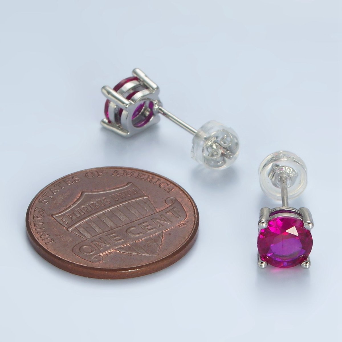 White Gold Filled 6mm Round Birthstone CZ Stud Earrings | AB1214 - AB1221 - DLUXCA