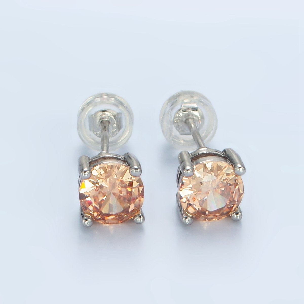 White Gold Filled 6mm Round Birthstone CZ Stud Earrings | AB1214 - AB1221 - DLUXCA