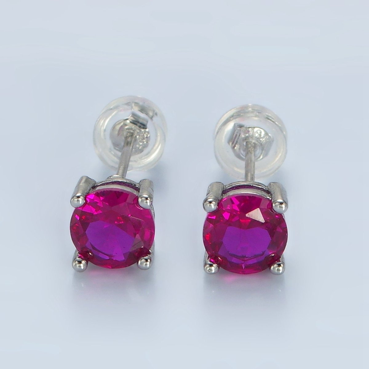 White Gold Filled 6mm Round Birthstone CZ Stud Earrings | AB1214 - AB1221 - DLUXCA