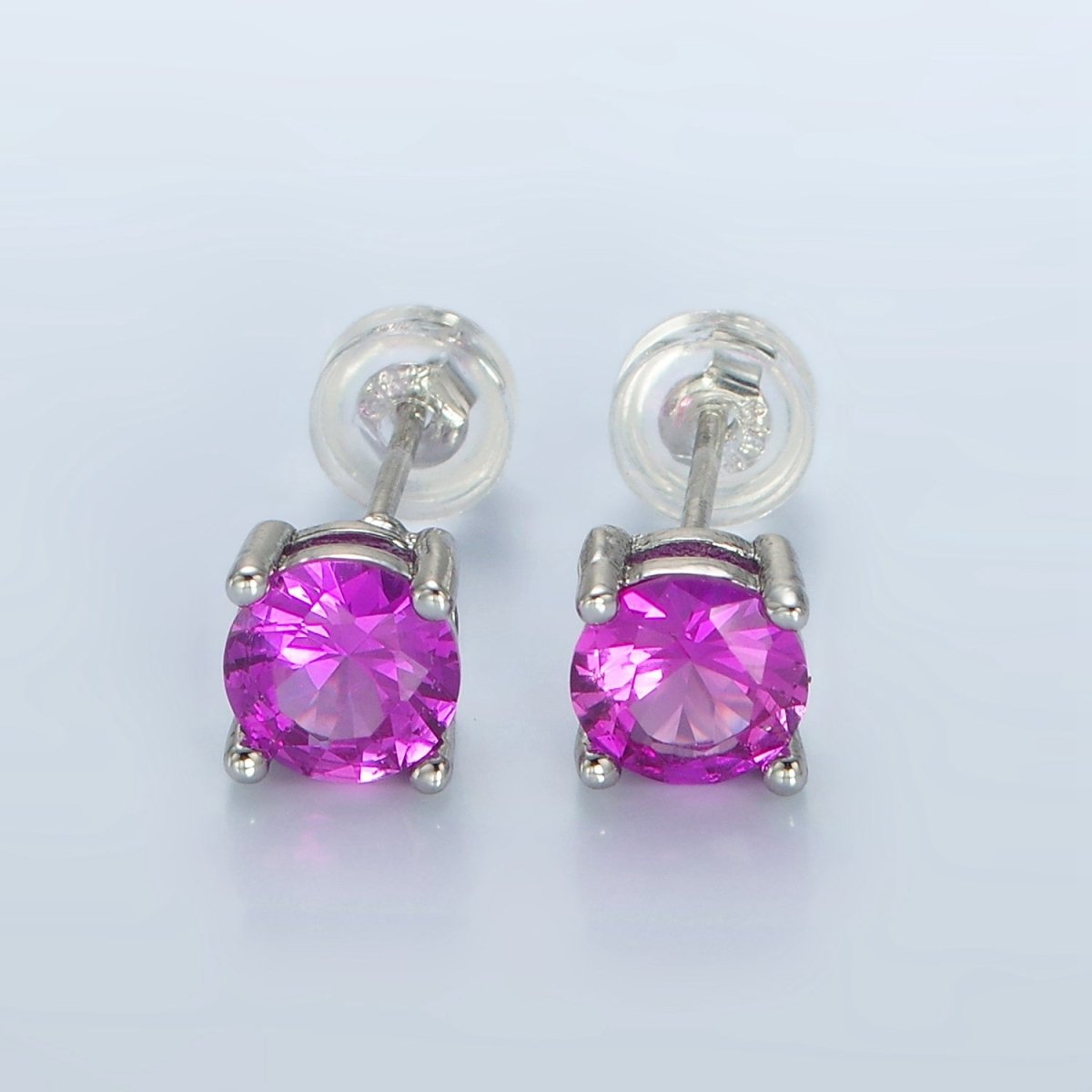 White Gold Filled 6mm Round Birthstone CZ Stud Earrings | AB1214 - AB1221 - DLUXCA