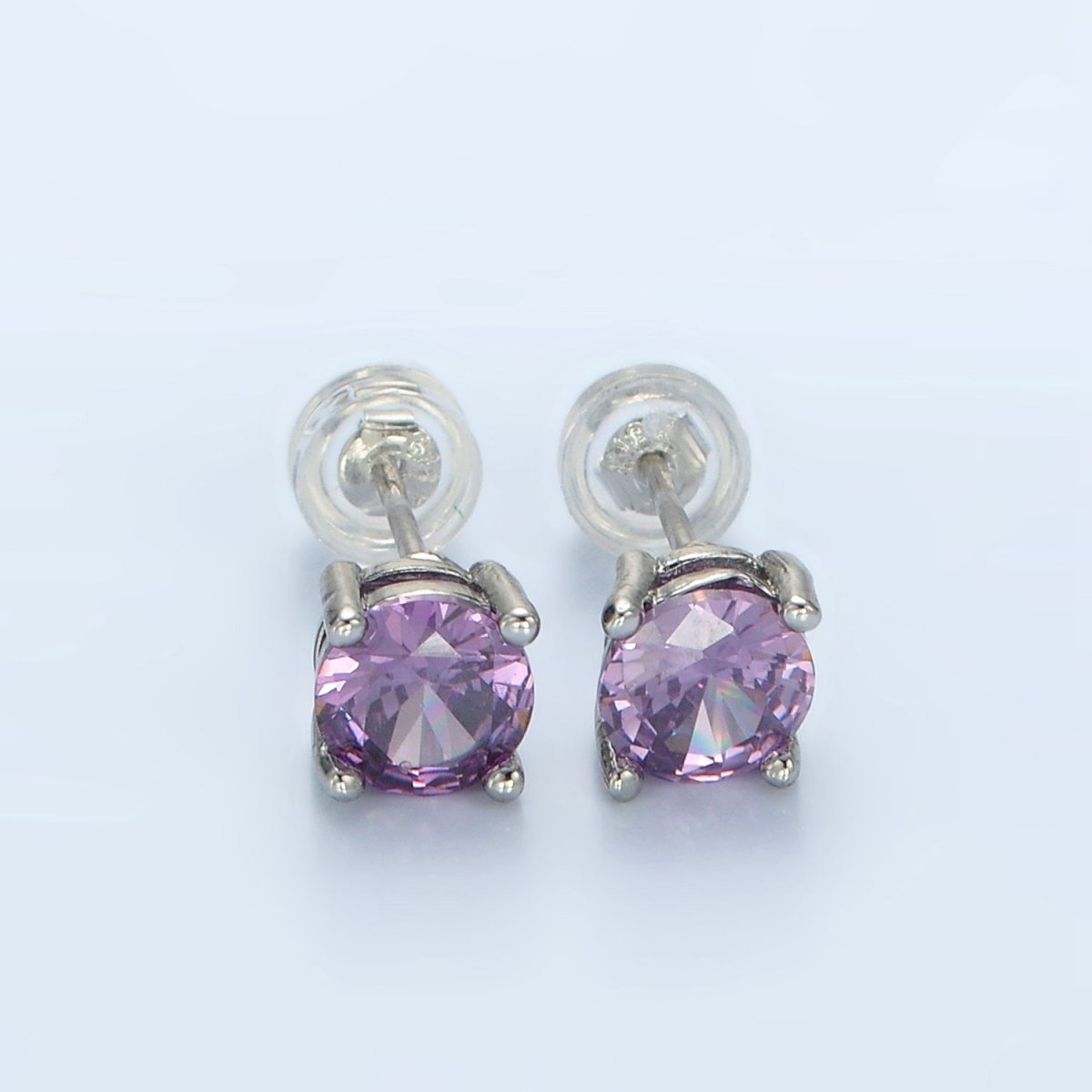 White Gold Filled 6mm Round Birthstone CZ Stud Earrings | AB1214 - AB1221 - DLUXCA