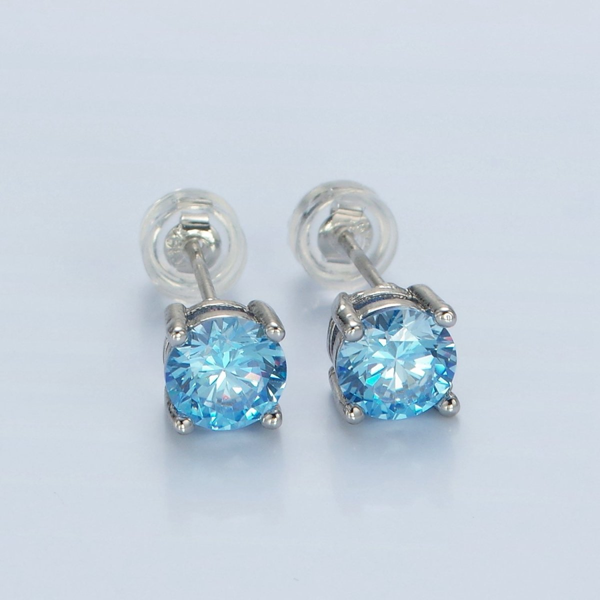 White Gold Filled 6mm Round Birthstone CZ Stud Earrings | AB1214 - AB1221 - DLUXCA