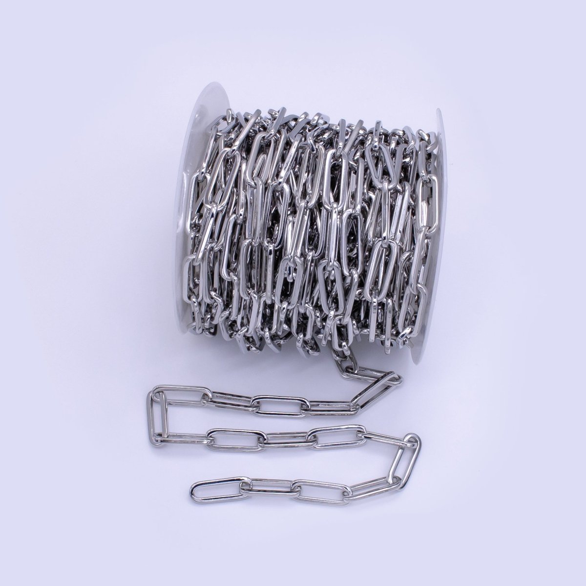 White Gold Filled 8mm Minimalist Paperclip Chain by Yard | Roll-1516 - DLUXCA