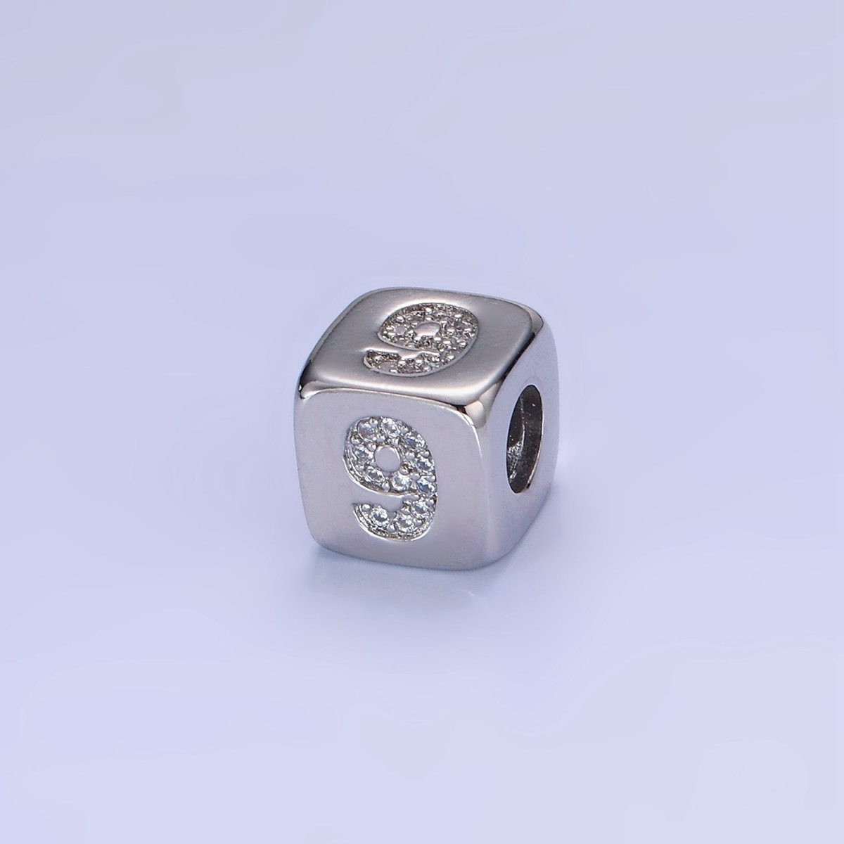 White Gold Filled 9mm Micro Paved CZ Numerical Number Cube Bead | B915 - B919 - DLUXCA