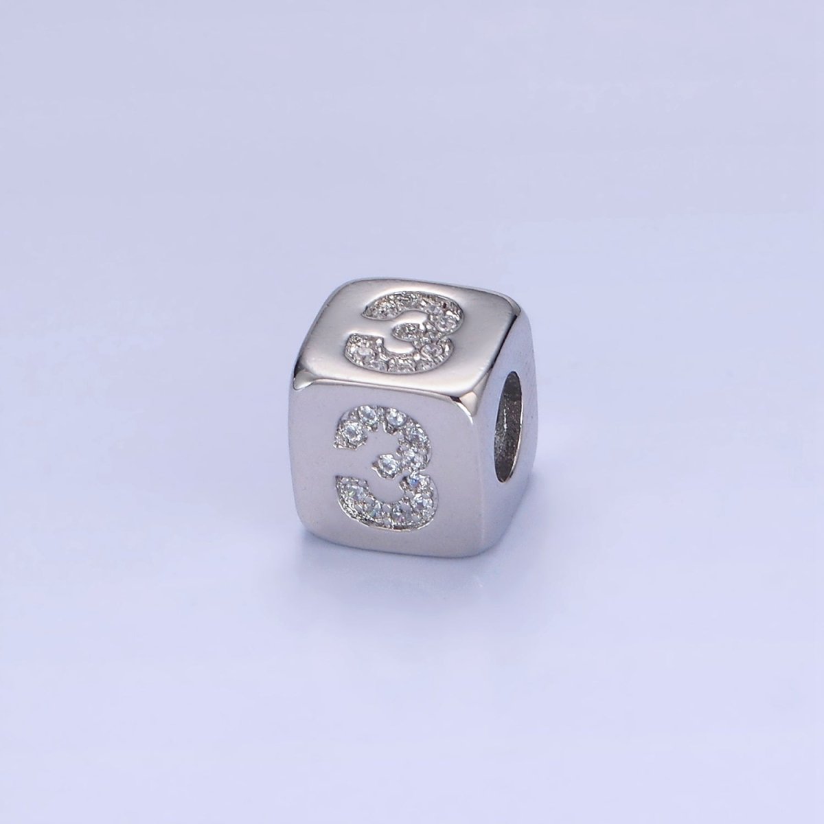 White Gold Filled 9mm Micro Paved CZ Numerical Number Cube Bead | B915 - B919 - DLUXCA