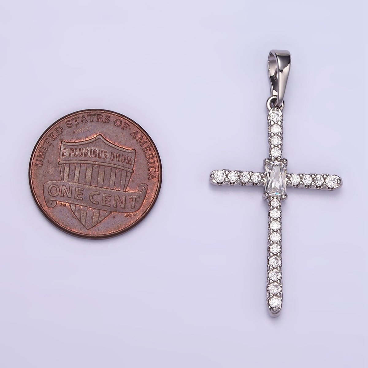 White Gold Filled Baguette Micro Paved CZ Religious Cross Pendant | I360 - DLUXCA