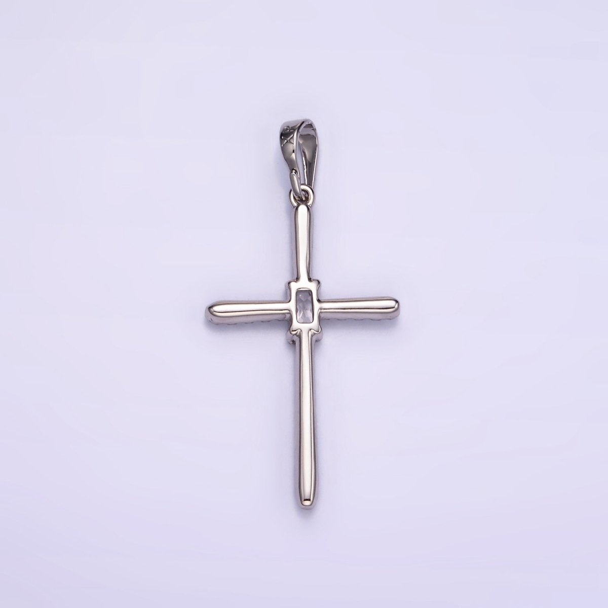 White Gold Filled Baguette Micro Paved CZ Religious Cross Pendant | I360 - DLUXCA