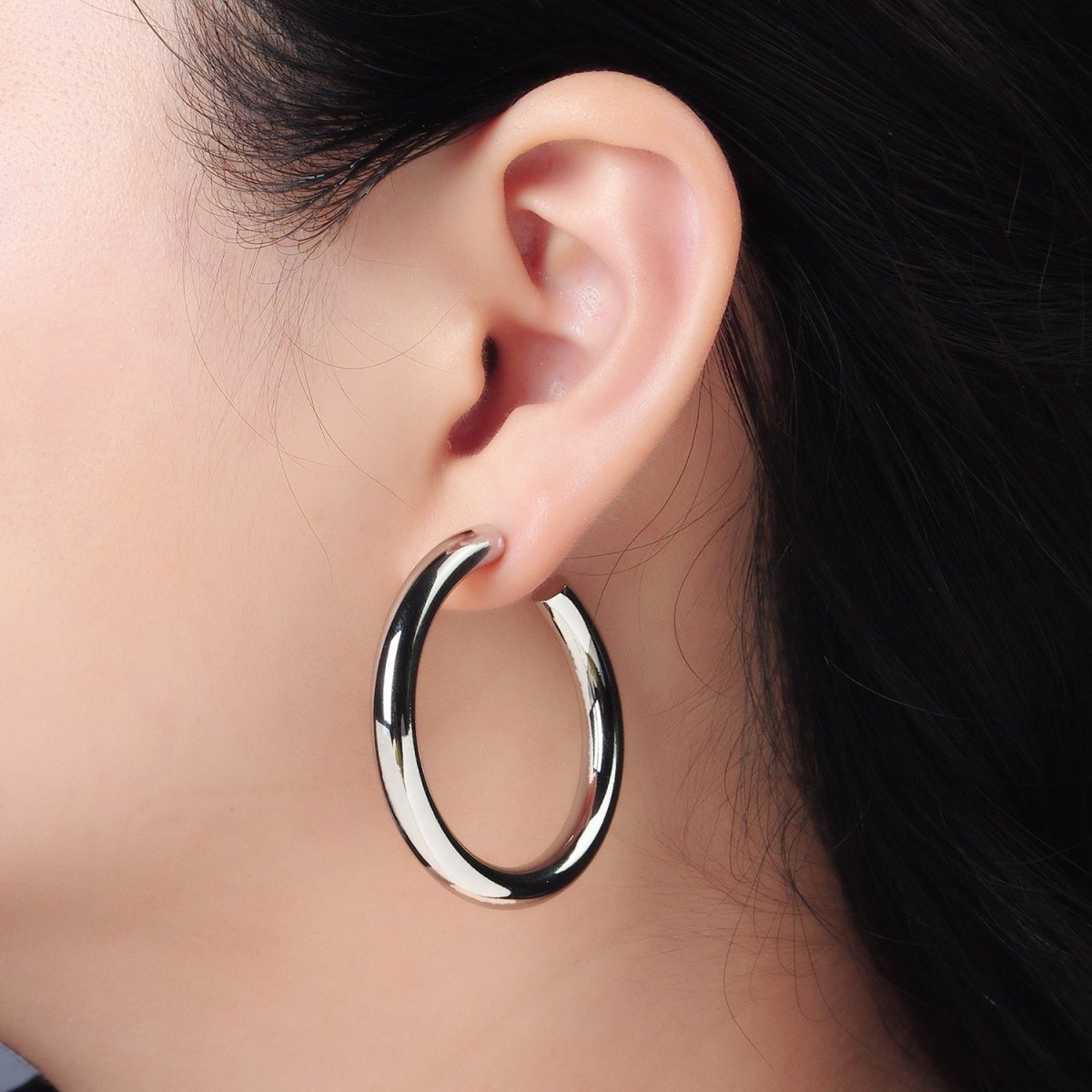 White Gold Filled Chunky Minimalist Silver Tube Hoop Earrings | AD - 639 - DLUXCA