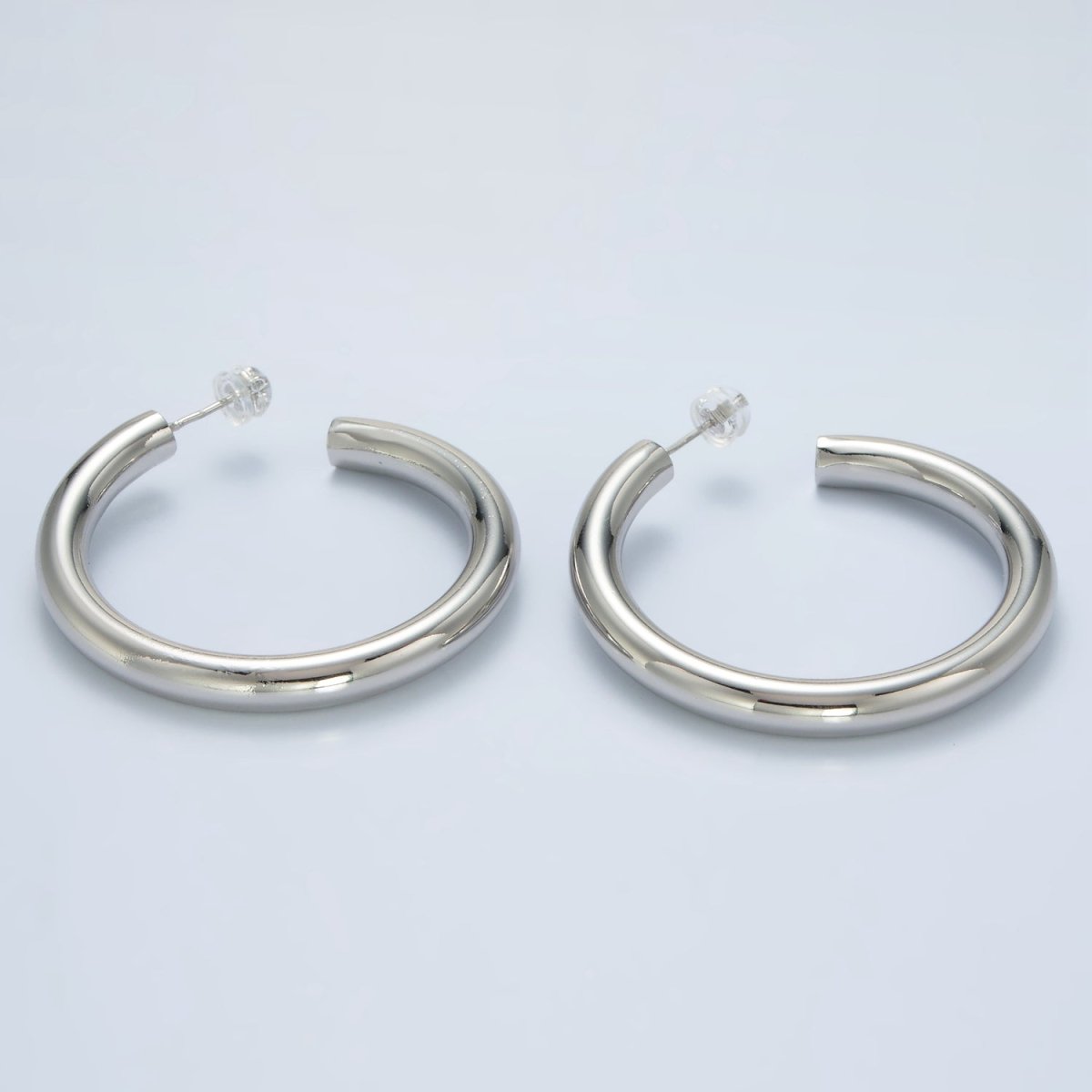 White Gold Filled Chunky Minimalist Silver Tube Hoop Earrings | AD - 639 - DLUXCA