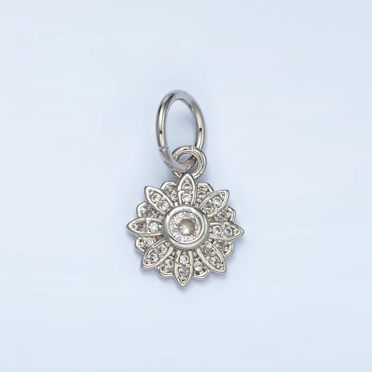 White Gold Filled Clear CZ Blooming Flower Charm | AG861 - DLUXCA