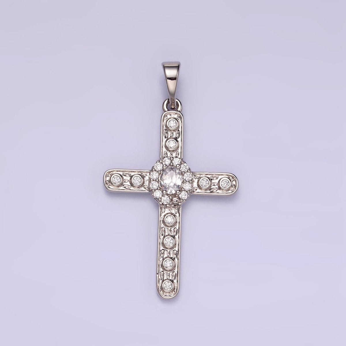 White Gold Filled Clear CZ Micro Paved Dotted Religous Cross Pendant | I364 - DLUXCA