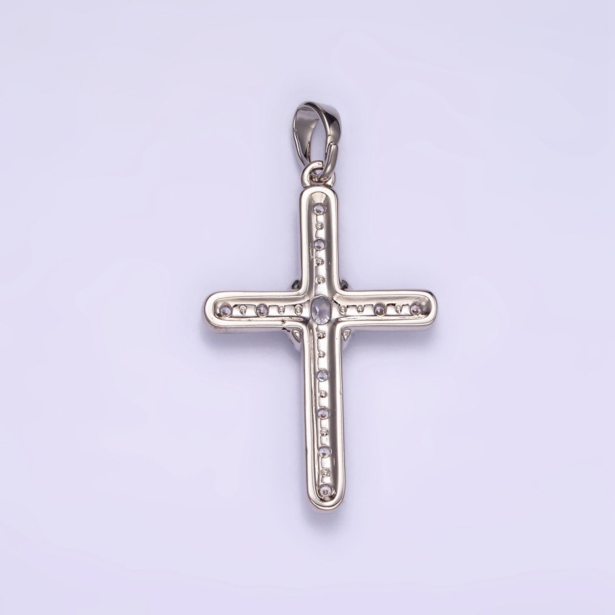 White Gold Filled Clear CZ Micro Paved Dotted Religous Cross Pendant | I364 - DLUXCA