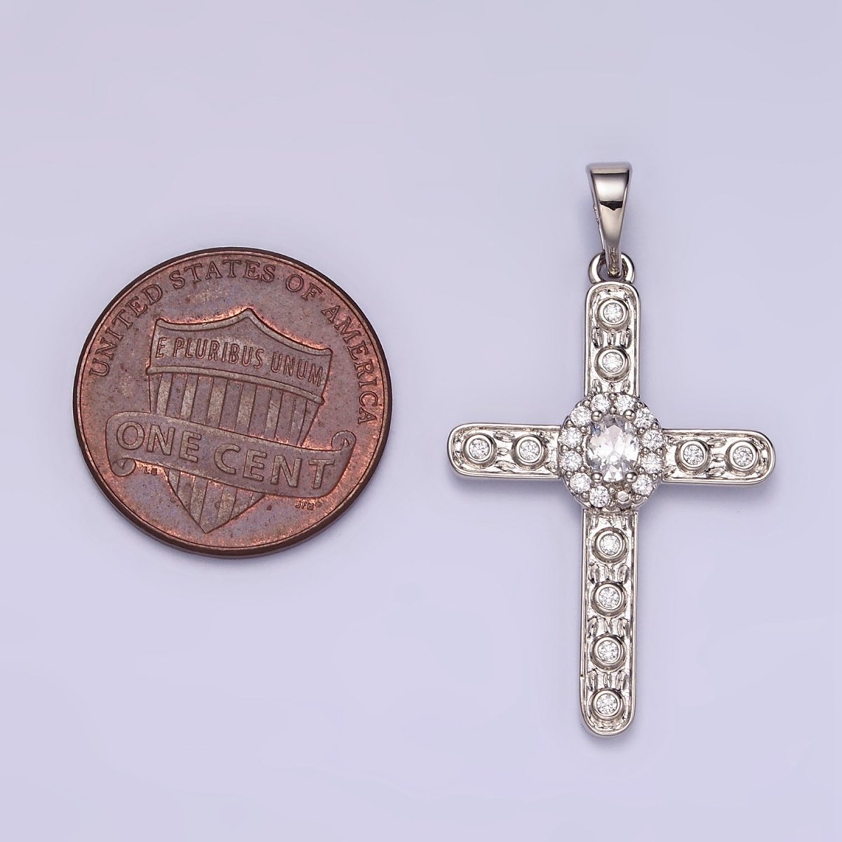 White Gold Filled Clear CZ Micro Paved Dotted Religous Cross Pendant | I364 - DLUXCA