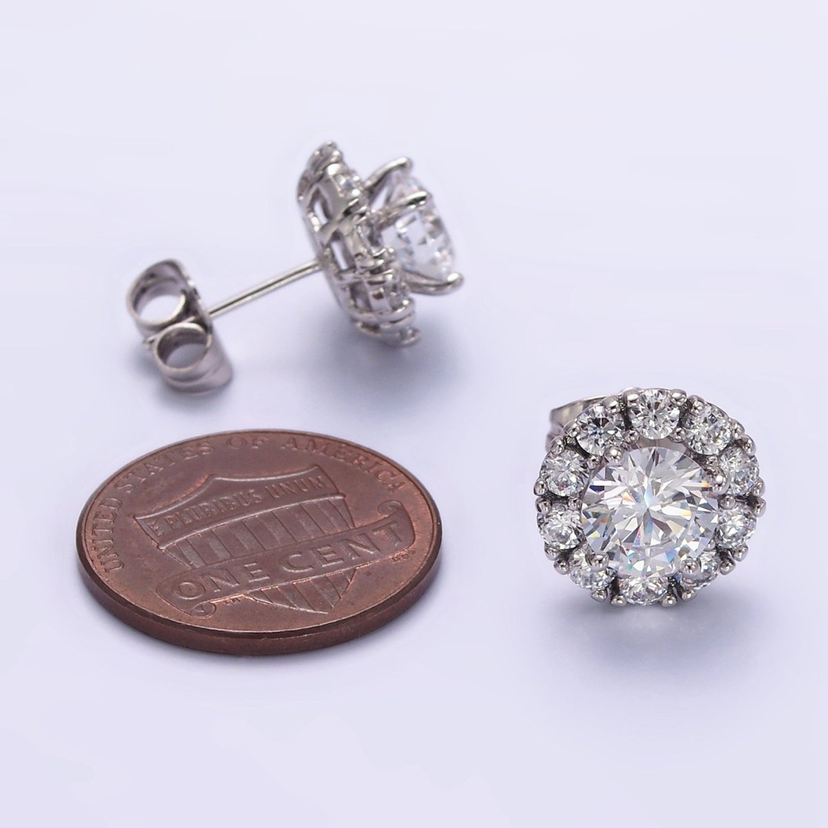 White Gold Filled Clear CZ Round Stud Earrings | Q165 - DLUXCA